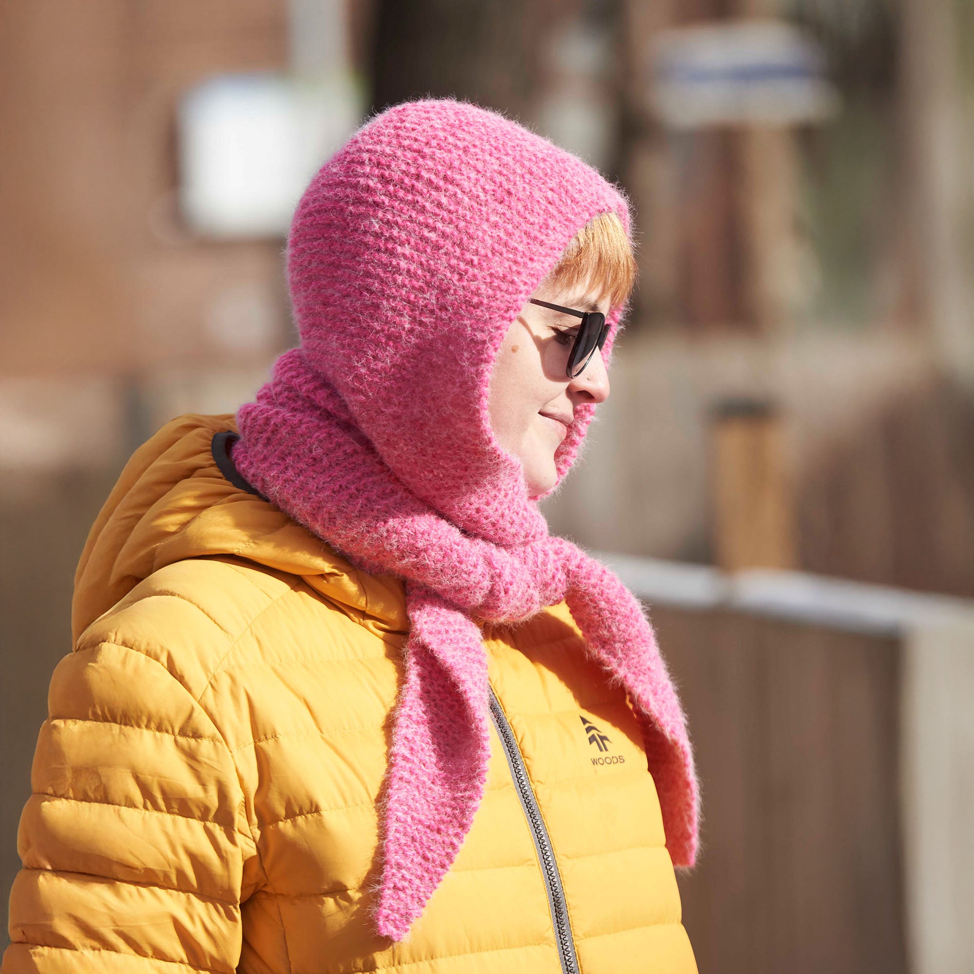 Free Easy Caron Colorama Halo Knit Bonnet Hood Pattern