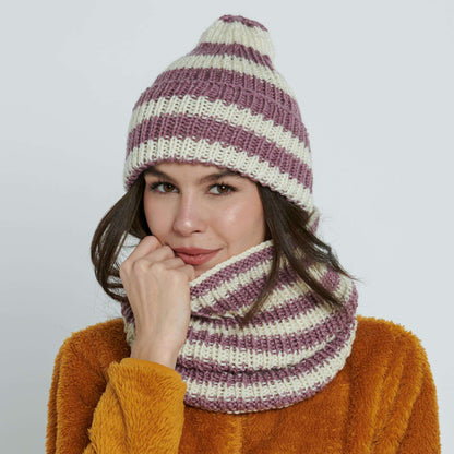 Caron Knit Hat & Cowl Knit Set Fig Swirl