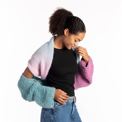 Caron Colorama Halo Knit Twisted Wrap Knit Wrap made in Caron Colorama Halo Perfect Phasing Yarn