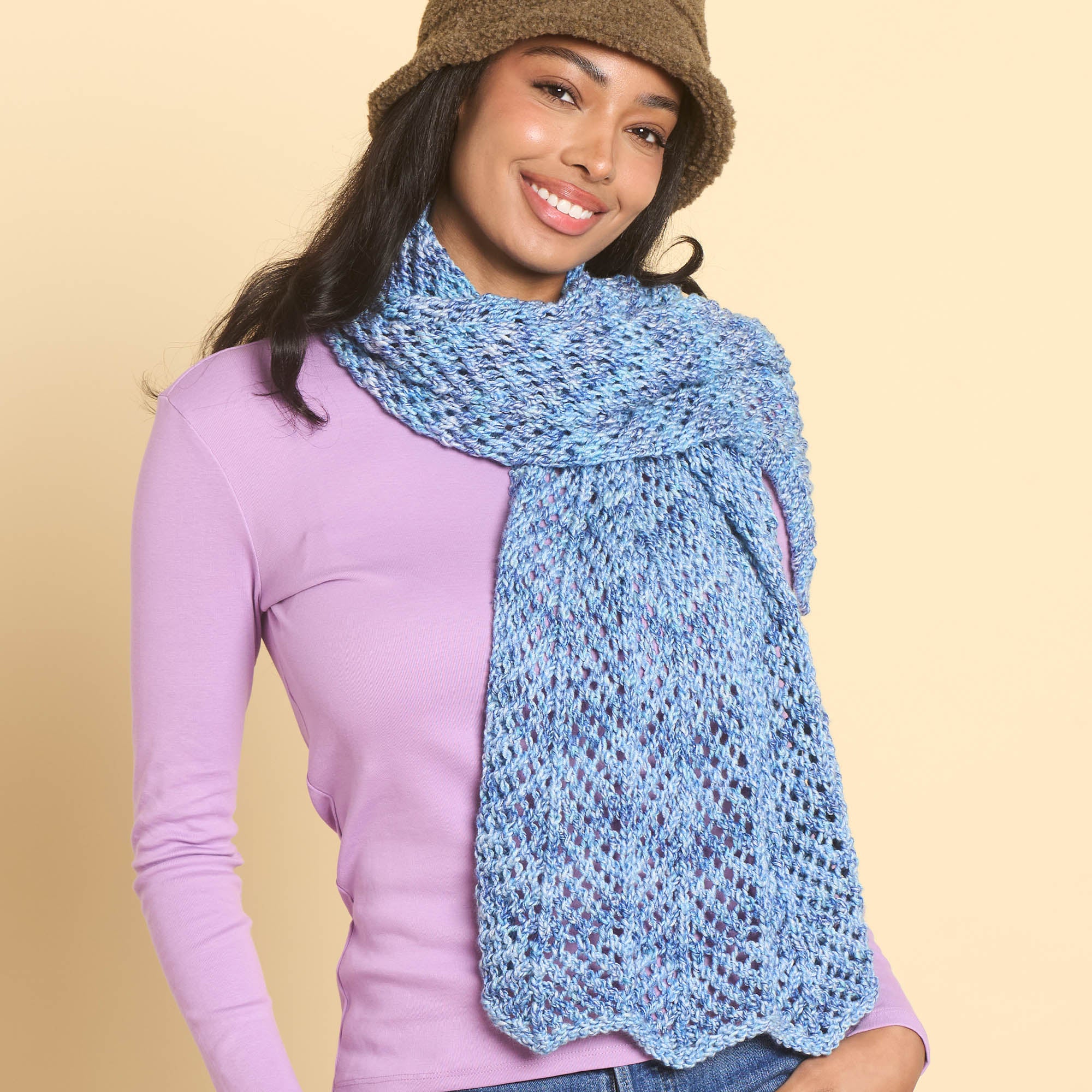 Free Easy Caron Open Chevron Knit Shawl Pattern | Yarnspirations