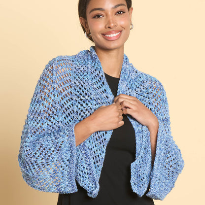 Caron Open Chevron Knit Shawl Blue Tide