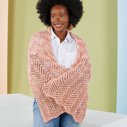 Caron Open Chevron Knit Shawl Sunset