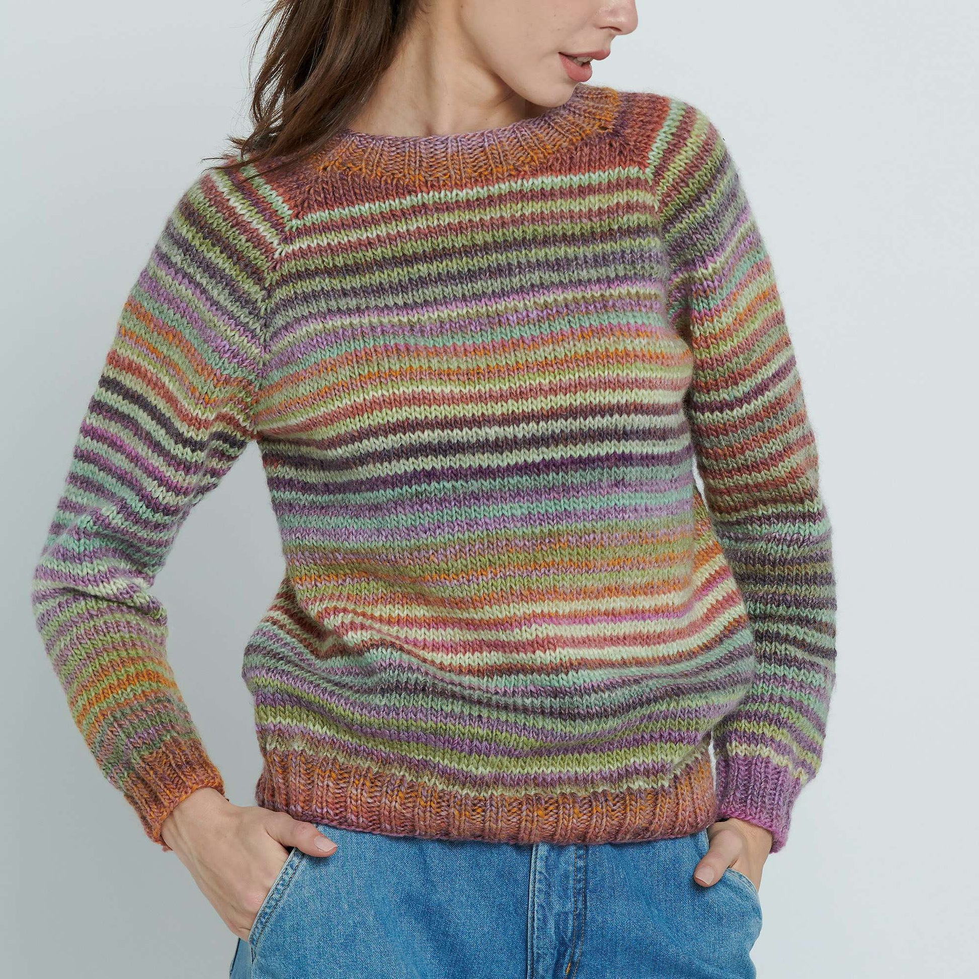 Free Caron Knit Striped Top Down Sweater Pattern