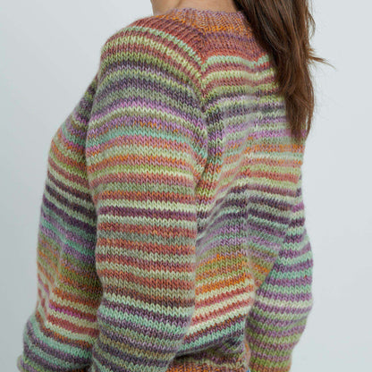 Caron Knit Striped Top Down Sweater Knit Sweater made in Caron Macchiato Cake Yarn
