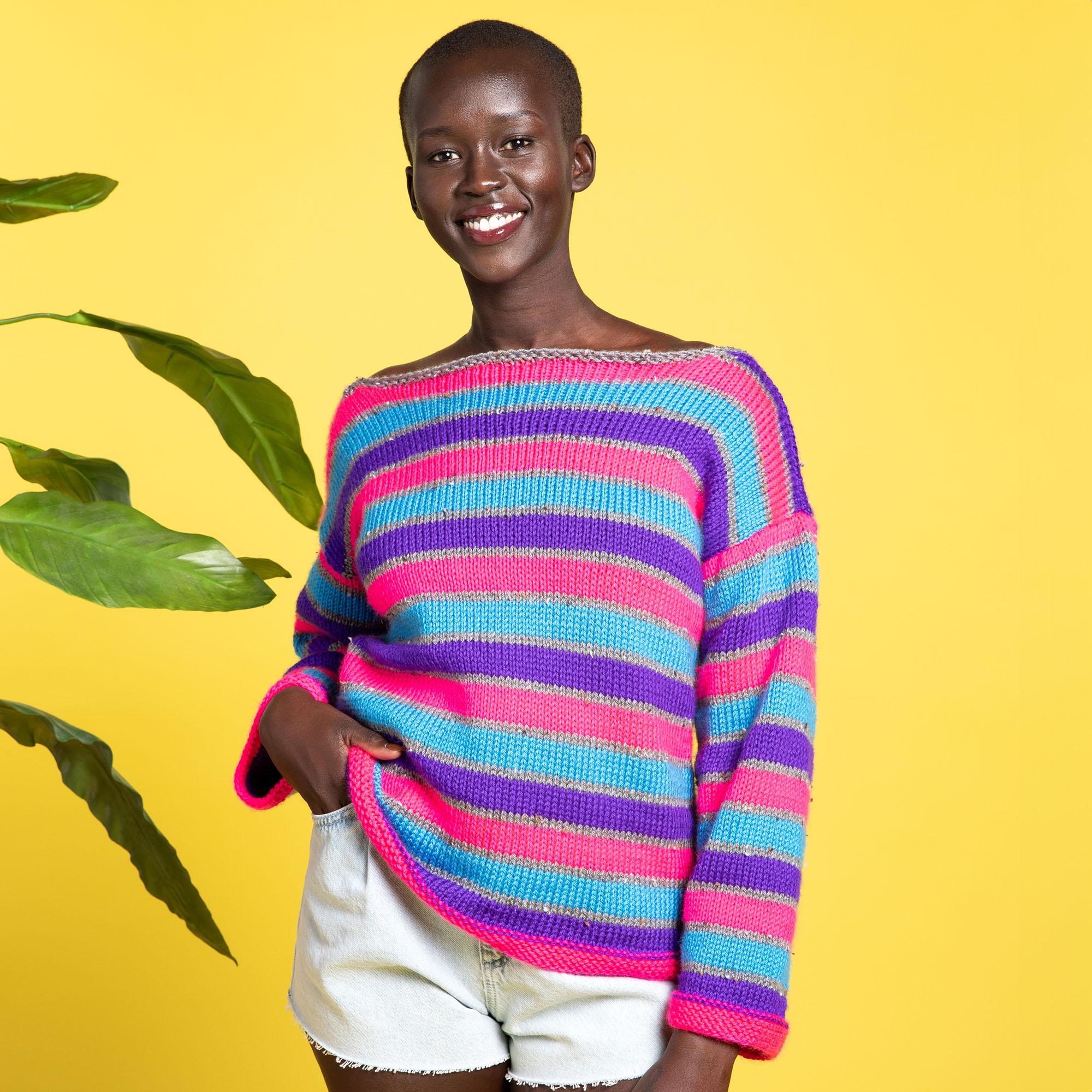 Free Easy Caron Bold Stripes Boatneck Pullover Pattern