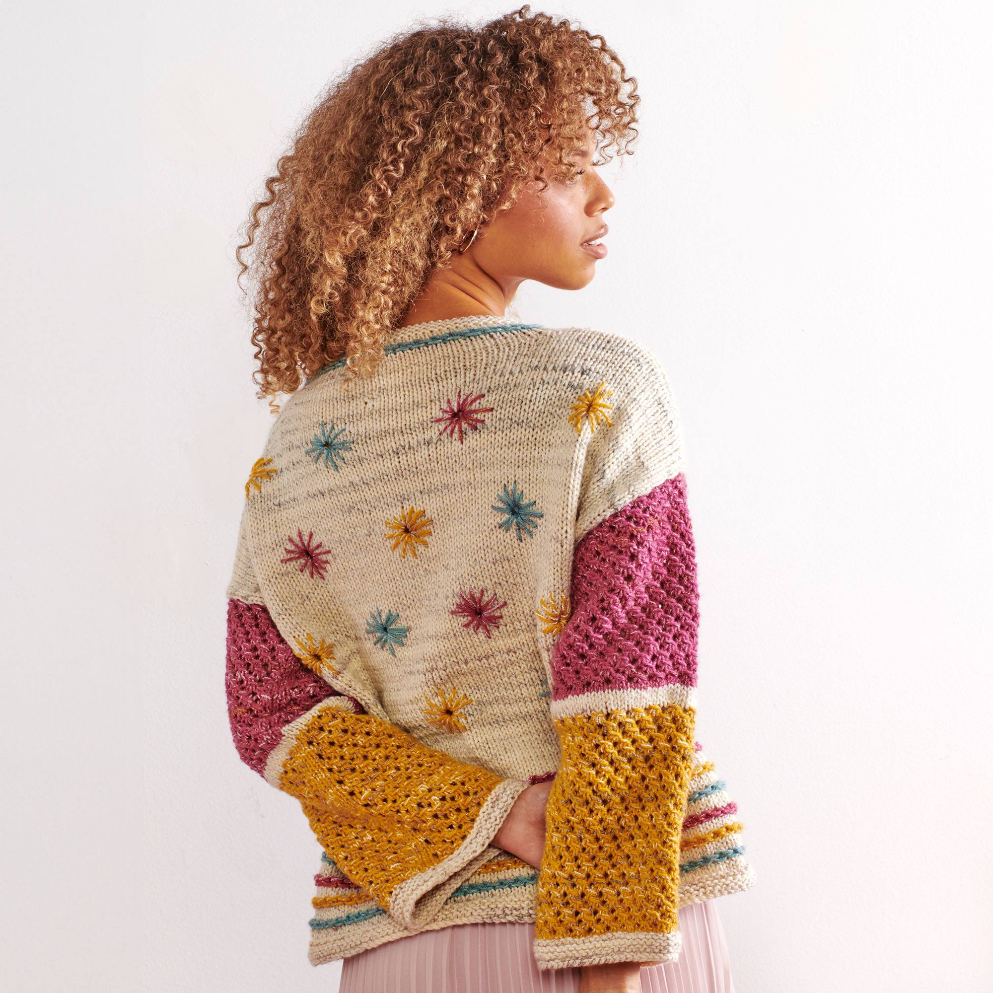 Free Easy Caron Spring Style Embroidered Knit Pullover Pattern