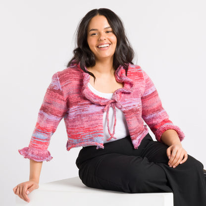 Caron Knit Ruffle Tie-Front Cardigan Caron Knit Ruffle Tie-Front Cardigan