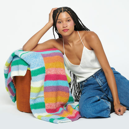 Caron Knit Beach Party Blanket Knit Blanket made in Caron Cinnamon Swirl Cakes Yarn