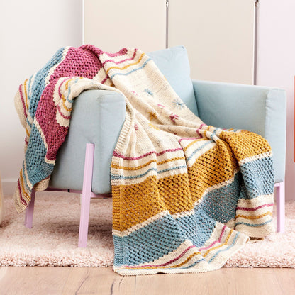 Caron Knit Spring Inspiration Blanket Knit Blanket made in Caron Jumbo Twirl Yarn