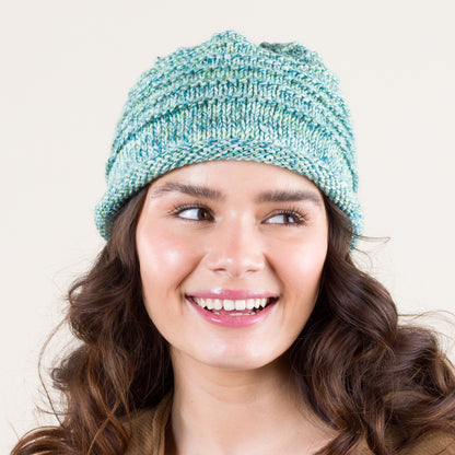 Caron Garter ridges knit Hat Grassy