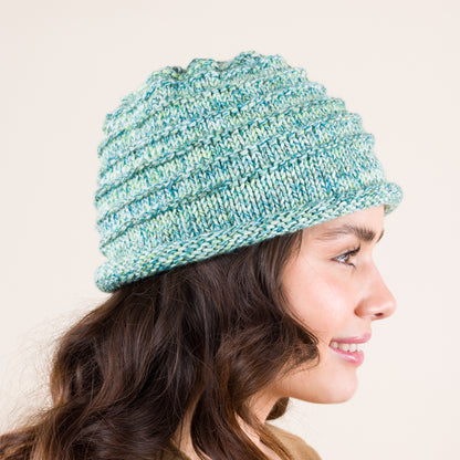Caron Garter ridges knit Hat Grassy