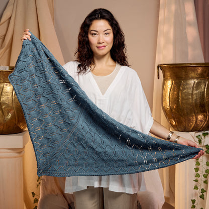 Caron Ocean Waves Knit Shawl Ocean Waves Knit Shawl made using Caron yarn in a styled lifestyle setting