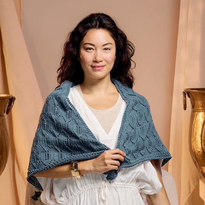 Caron Ocean Waves Knit Shawl Ocean Waves Knit Shawl made using Caron yarn in a styled lifestyle setting