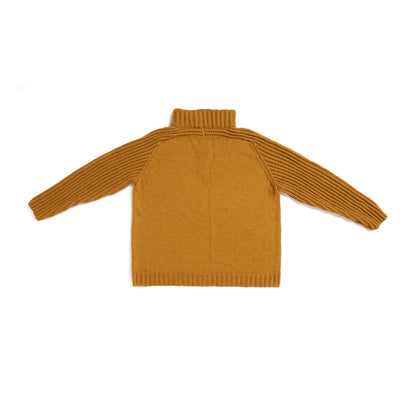 Caron Saddle Shoulder Quarter Zip Knit Sweater Caramel