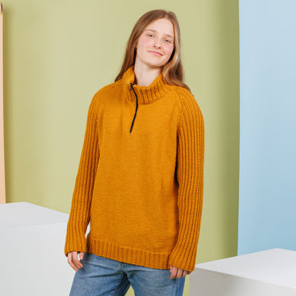 Caron Saddle Shoulder Quarter Zip Knit Sweater Caramel