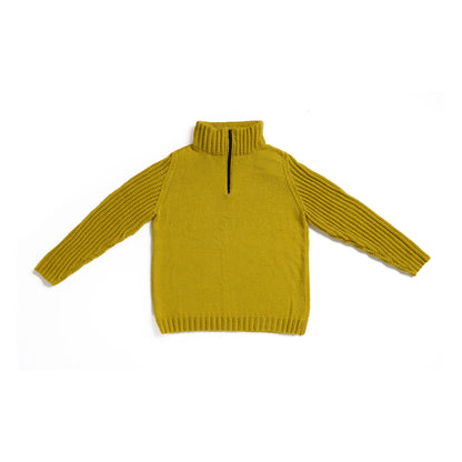 Caron Saddle Shoulder Quarter Zip Knit Sweater Autumn Gold