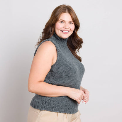 Caron Simply Me Knit Mockneck Vest Dark Gray