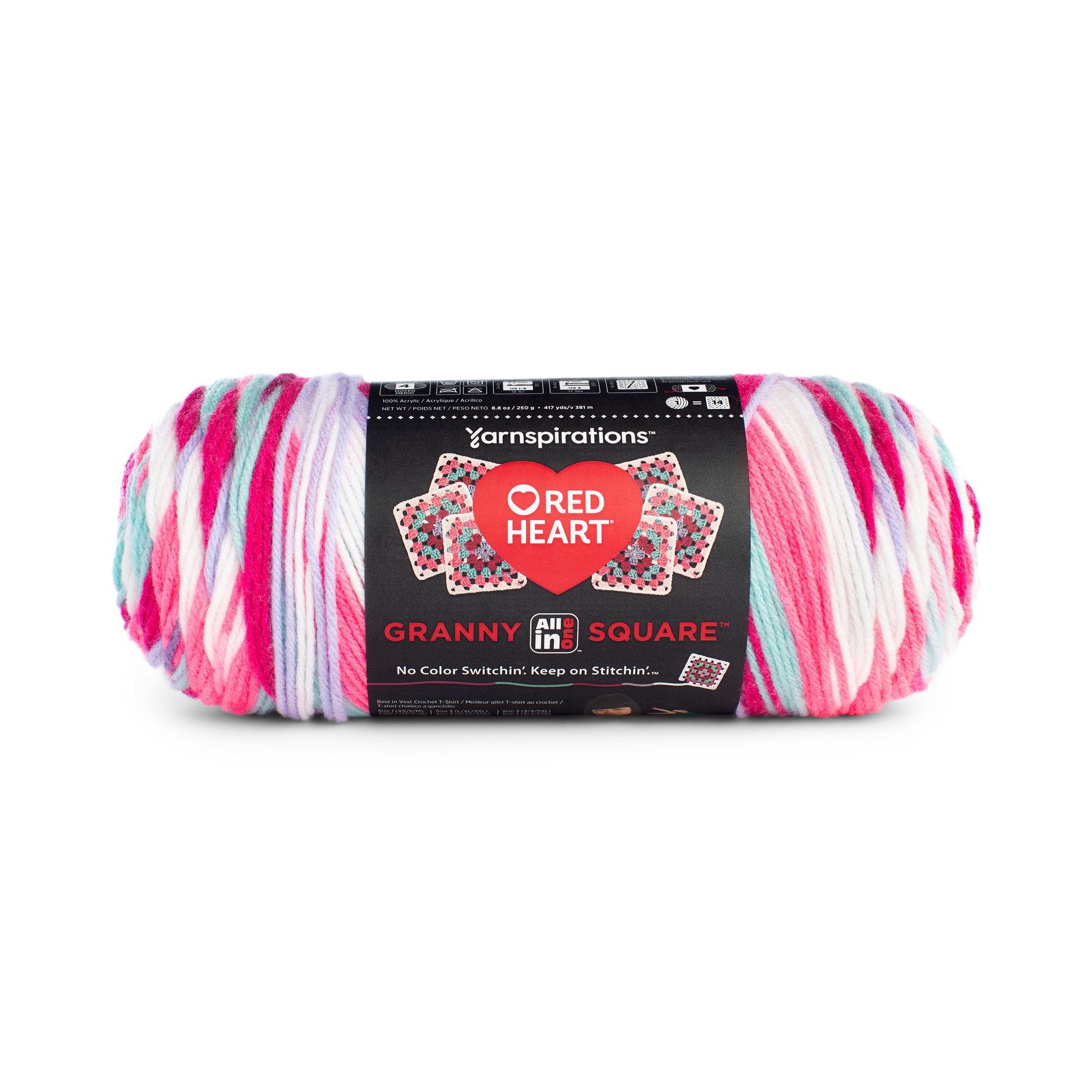 Red Heart All In One Granny Square Yarn (250g/8.8oz) Soft  White - Pink Punch