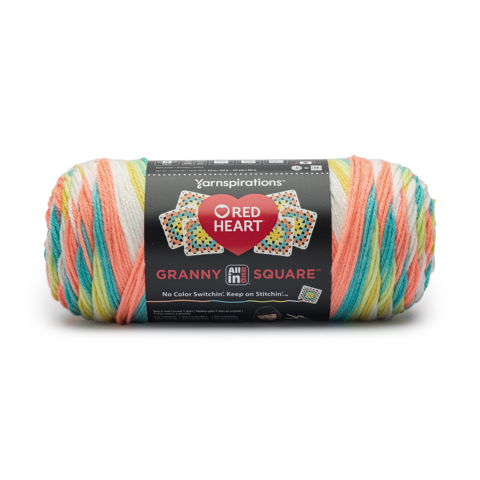 Red Heart All In One Granny Square Yarn (250g/8.8oz) Soft White - Rainbow Sherbet
