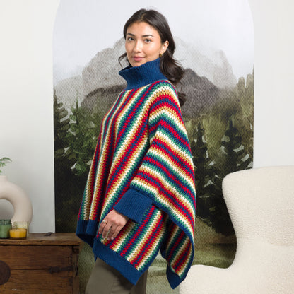 Patons Sand & Ocean Crochet Poncho Navy Red Stripes