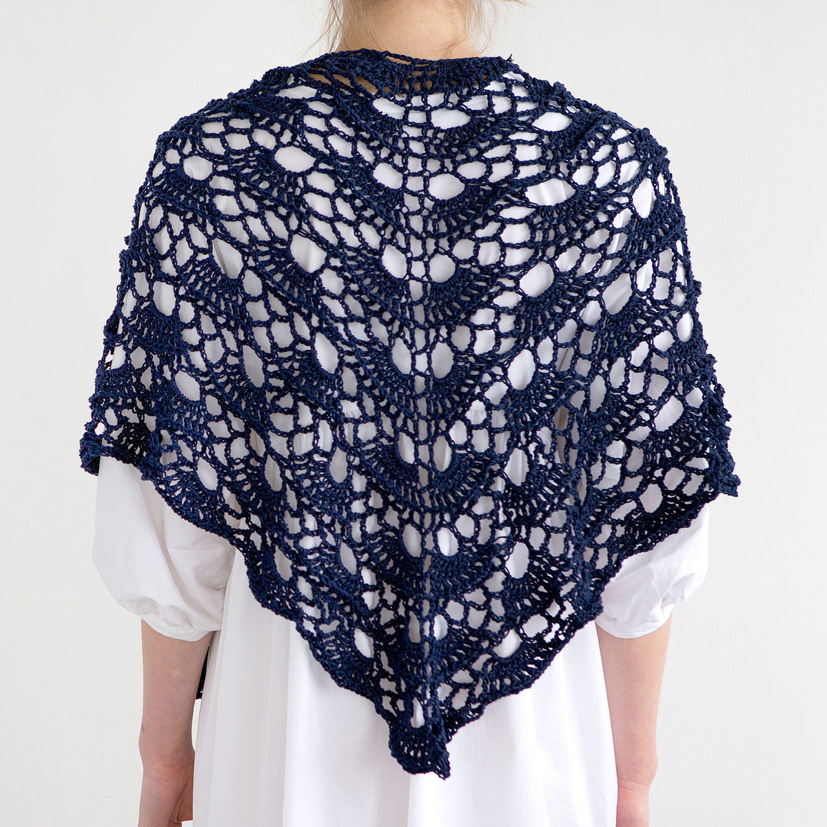Crochet Shawl made in Patons Grace Yarn, Navy.