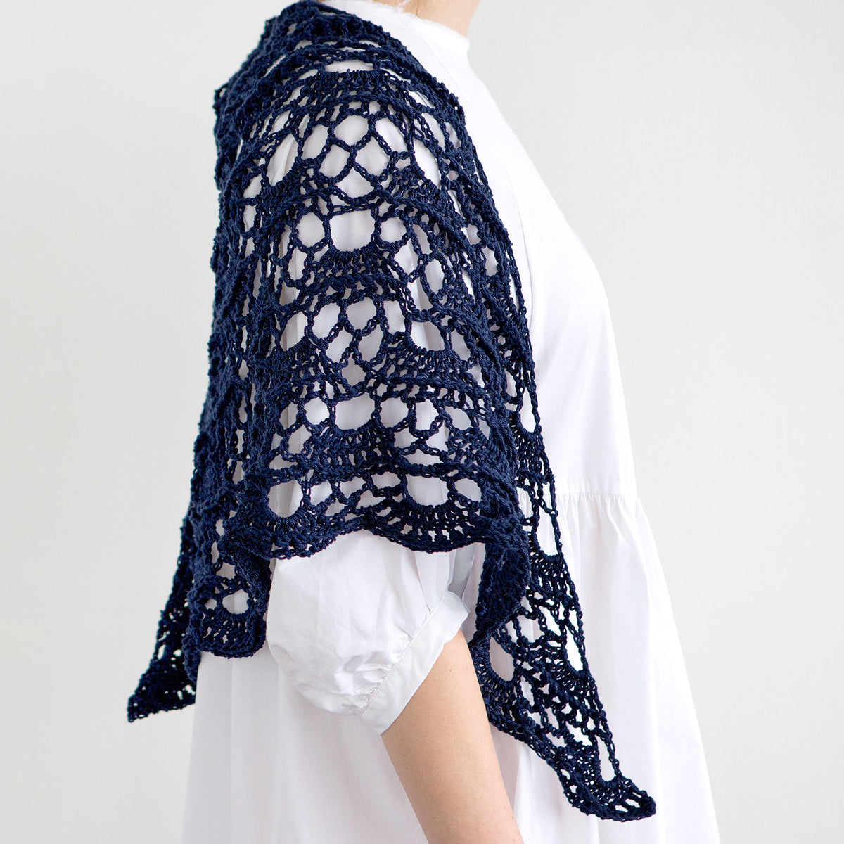 Crochet Shawl made in Patons Grace Yarn, Navy.
