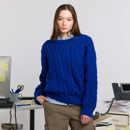 Patons Cerulean Cabled Crochet Sweater Patons Cerulean Cabled Crochet Sweater