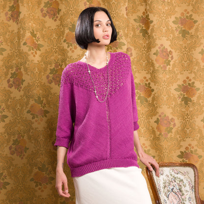 Patons Knit Lacy V-Neck Pullover Patons Knit Lacy V-Neck Pullover