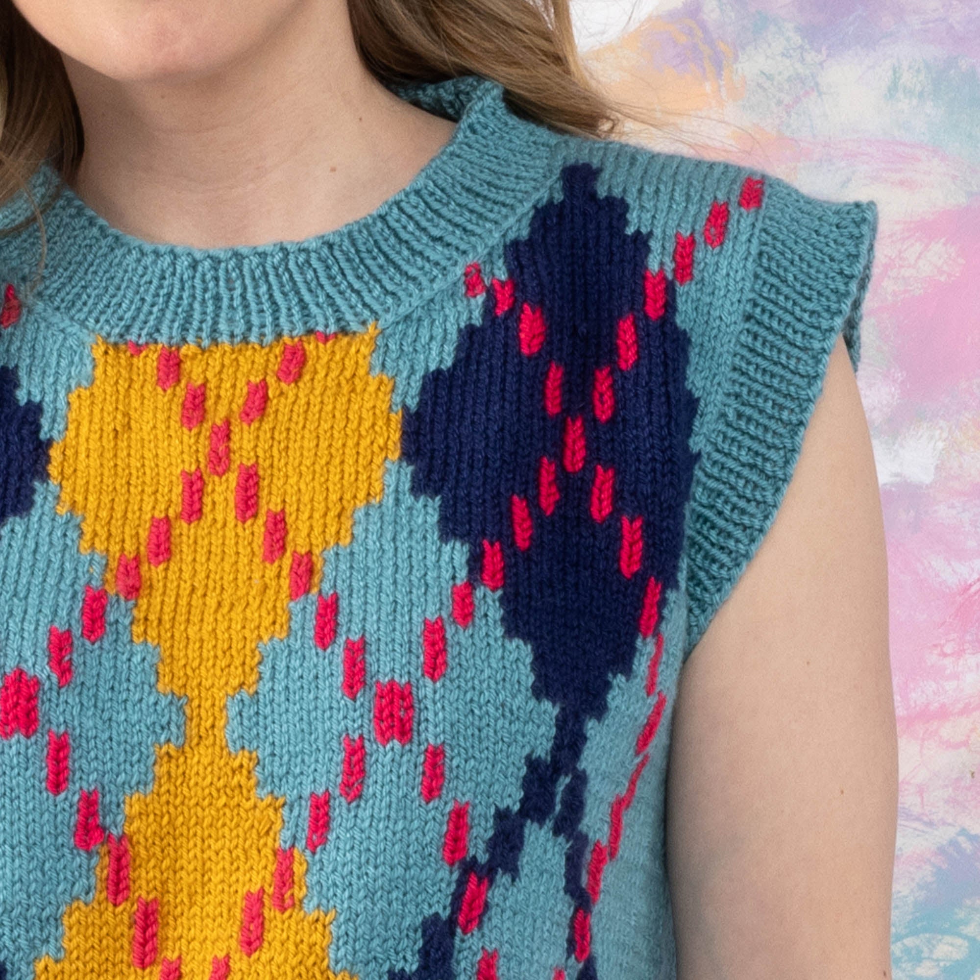 Free Intermediate Patons Carfrae Knit Argyle Vest​ Pattern