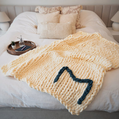 Bernat Finger Knit Monogram Collection Blanket & Pillow Bernat Finger Knit Monogram Collection Blanket & Pillow