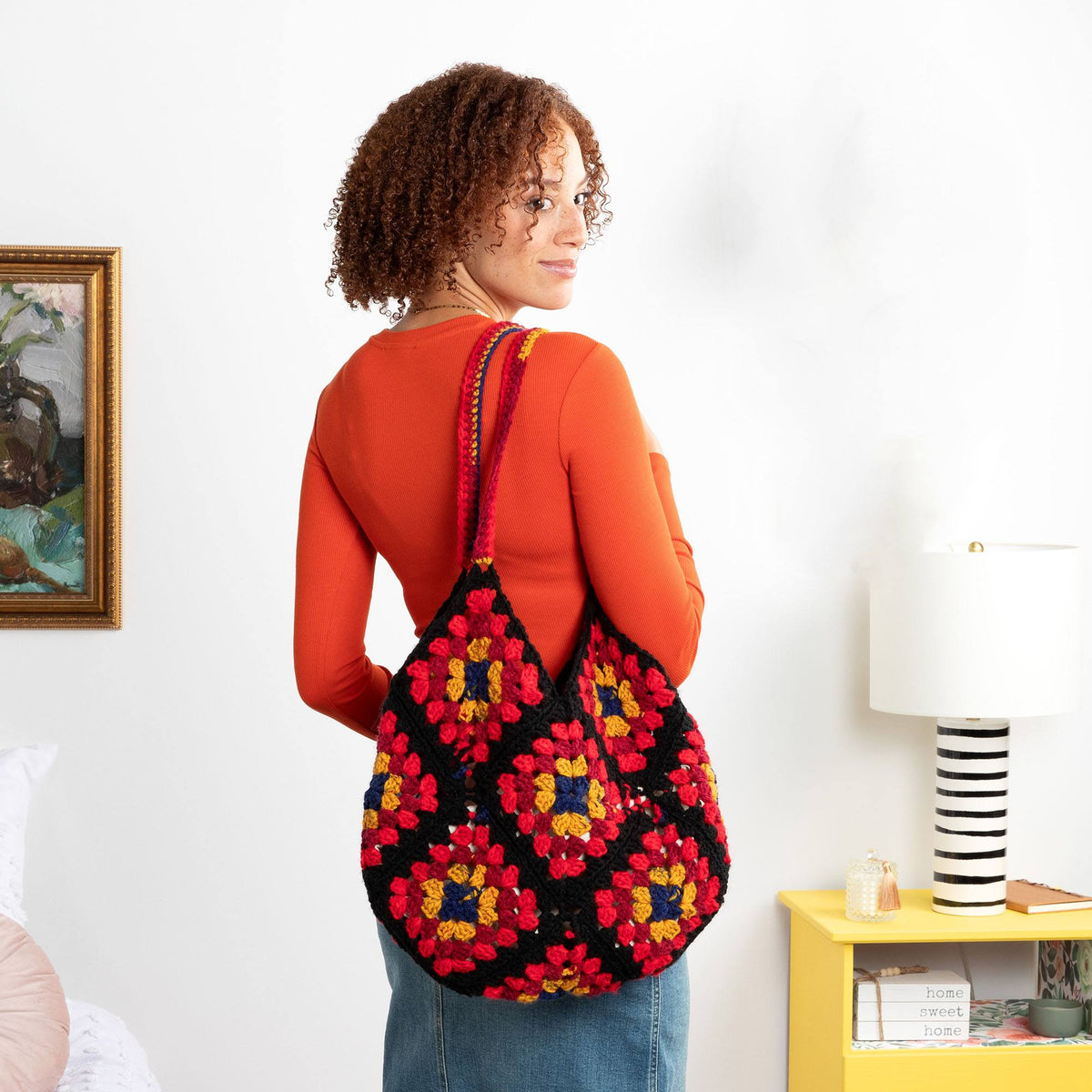 Crochet Tote Bag made in Red Heart All in One Granny Square Yarn
