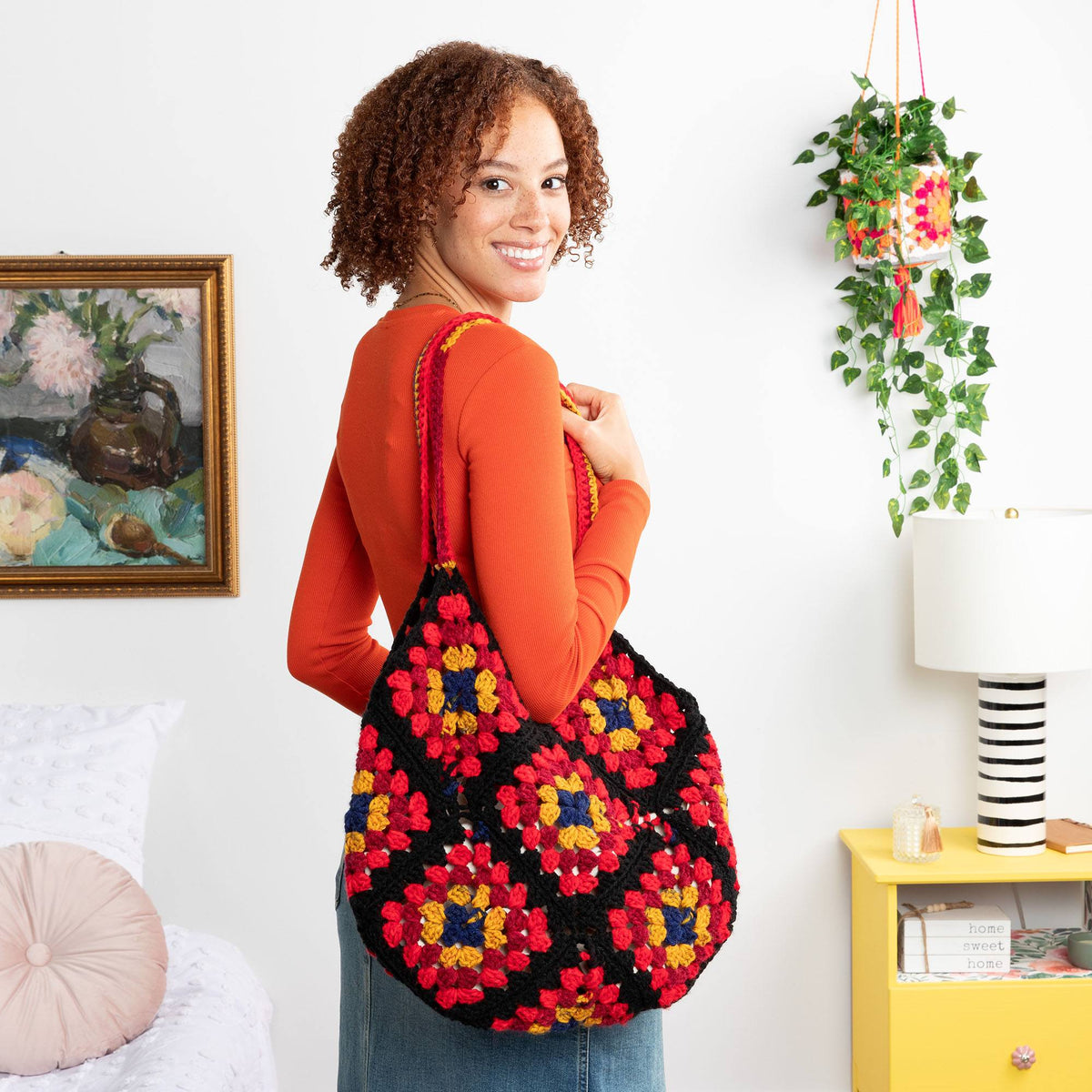 Crochet Tote Bag made in Red Heart All in One Granny Square Yarn