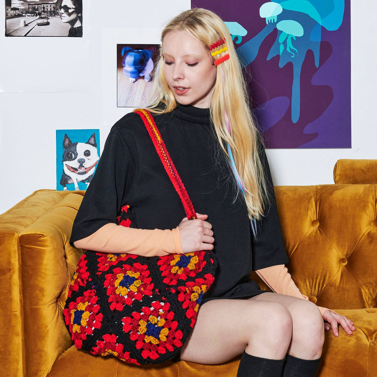 Crochet Tote Bag made in Red Heart All in One Granny Square Yarn