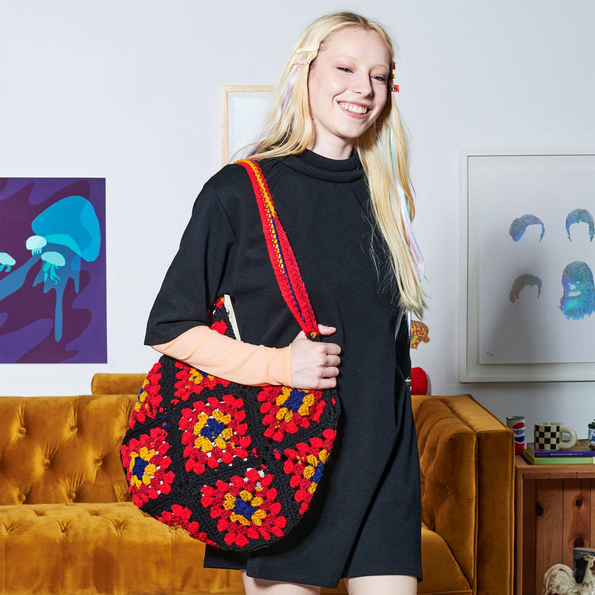 Crochet Tote Bag made in Red Heart All in One Granny Square Yarn