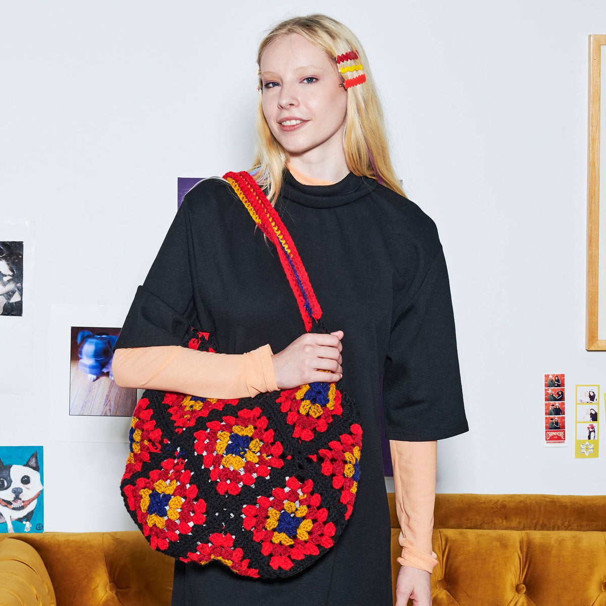 Crochet Tote Bag made in Red Heart All in One Granny Square Yarn