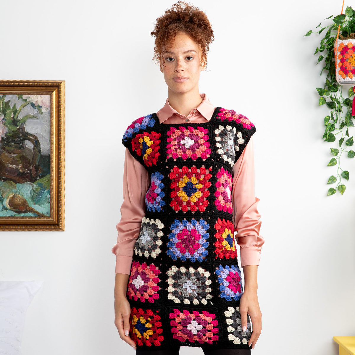 Crochet Dress made in Red Heart All in One Granny Square Yarn