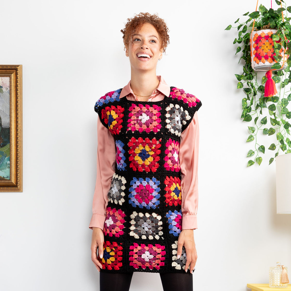 Crochet Dress made in Red Heart All in One Granny Square Yarn