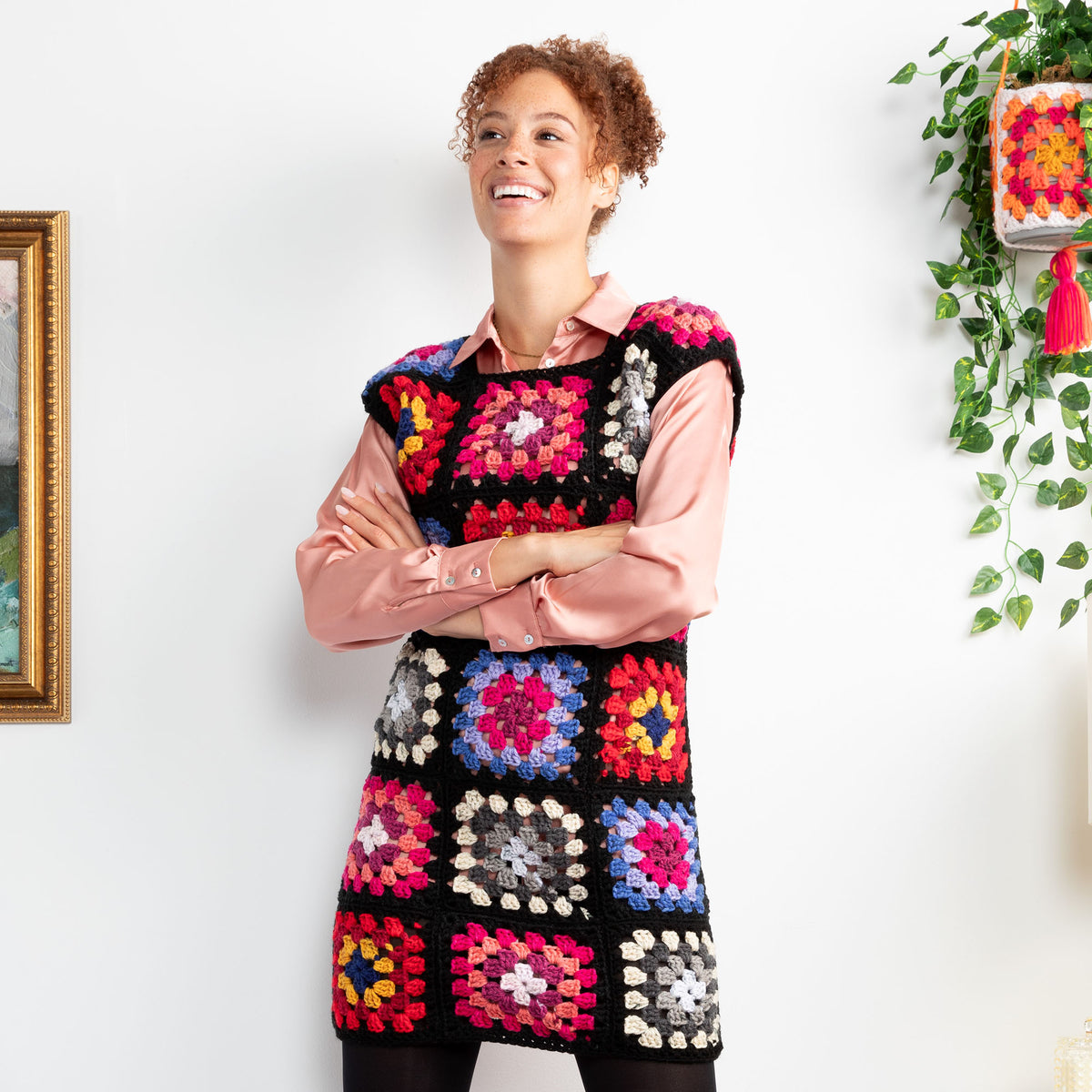 Crochet Dress made in Red Heart All in One Granny Square Yarn