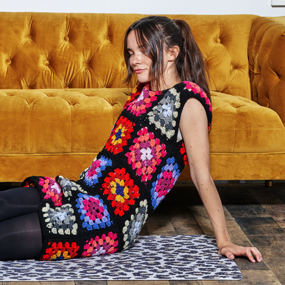 Crochet Dress made in Red Heart All in One Granny Square Yarn