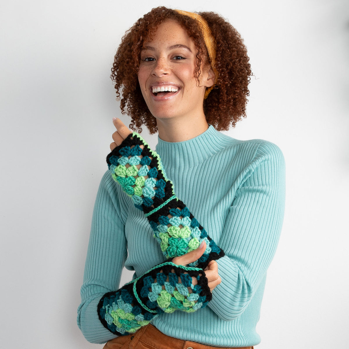 Crochet Gloves made in Red Heart All in One Granny Square Yarn