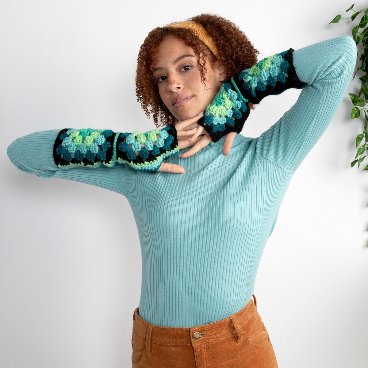 Crochet Gloves made in Red Heart All in One Granny Square Yarn