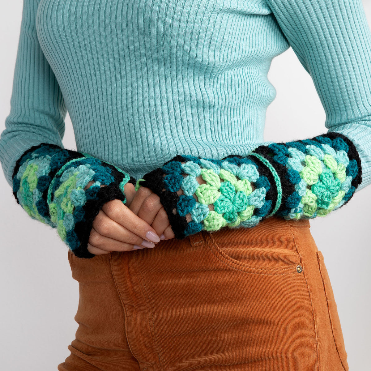 Crochet Gloves made in Red Heart All in One Granny Square Yarn