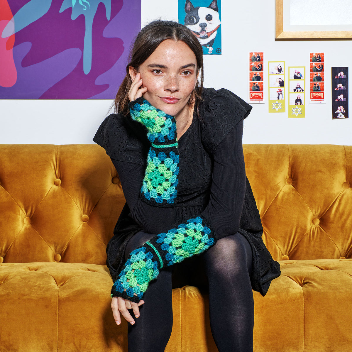 Crochet Gloves made in Red Heart All in One Granny Square Yarn