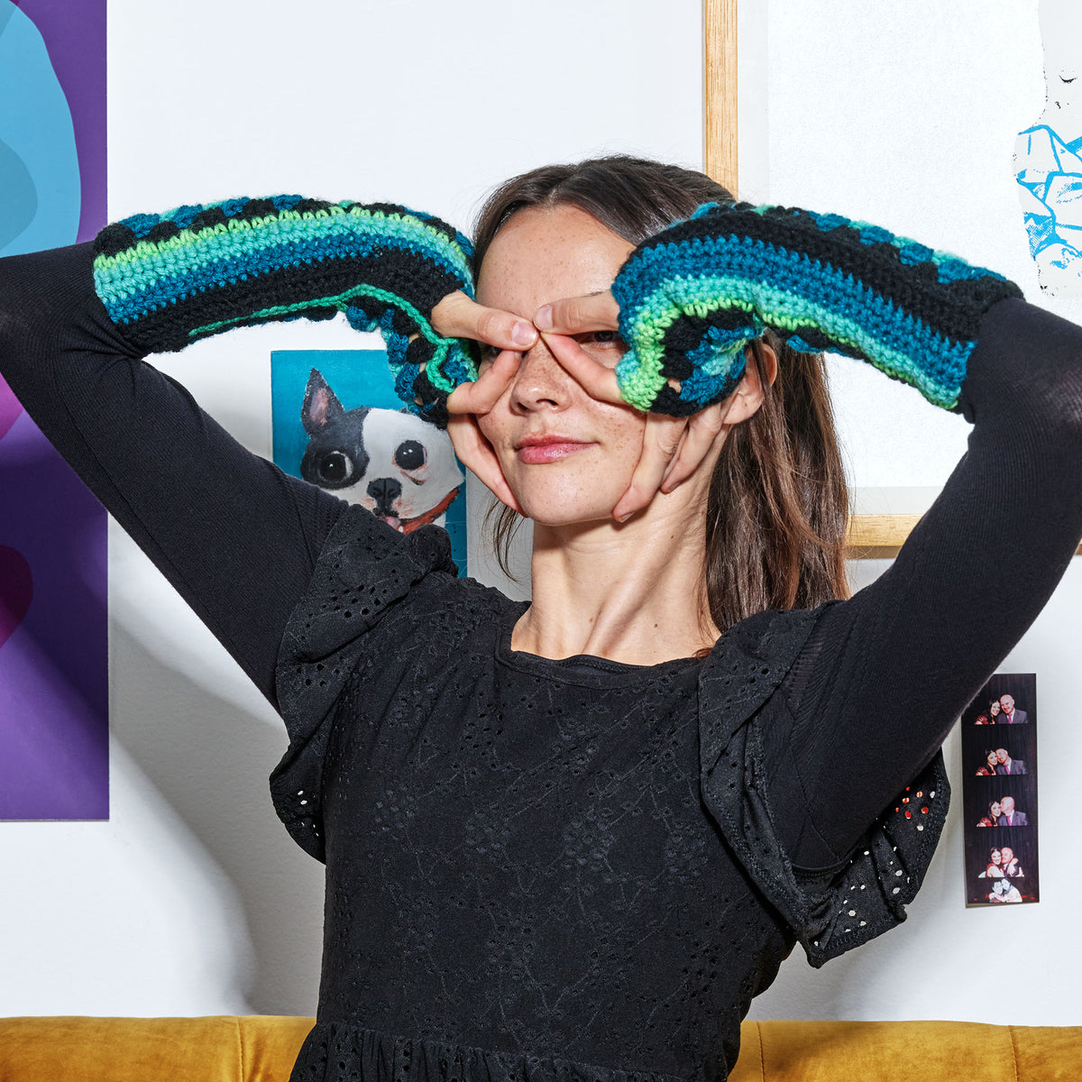 Crochet Gloves made in Red Heart All in One Granny Square Yarn