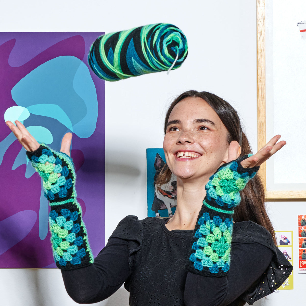 Crochet Gloves made in Red Heart All in One Granny Square Yarn