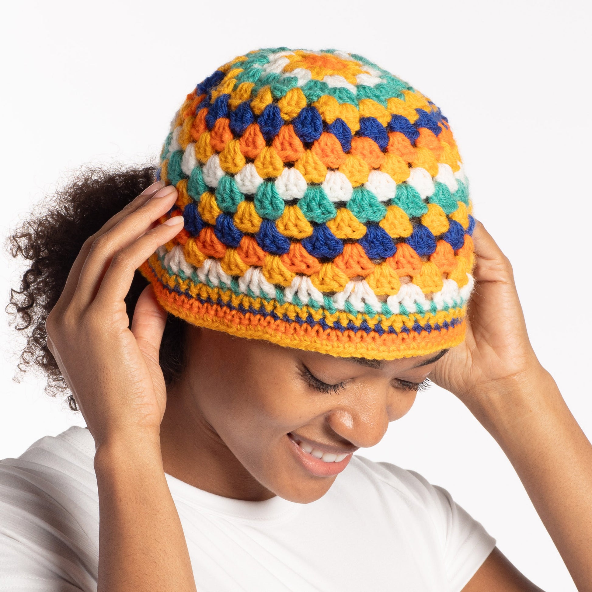 Red Heart Crochet Bucket of Stripes Hat Pattern Yarnspirations