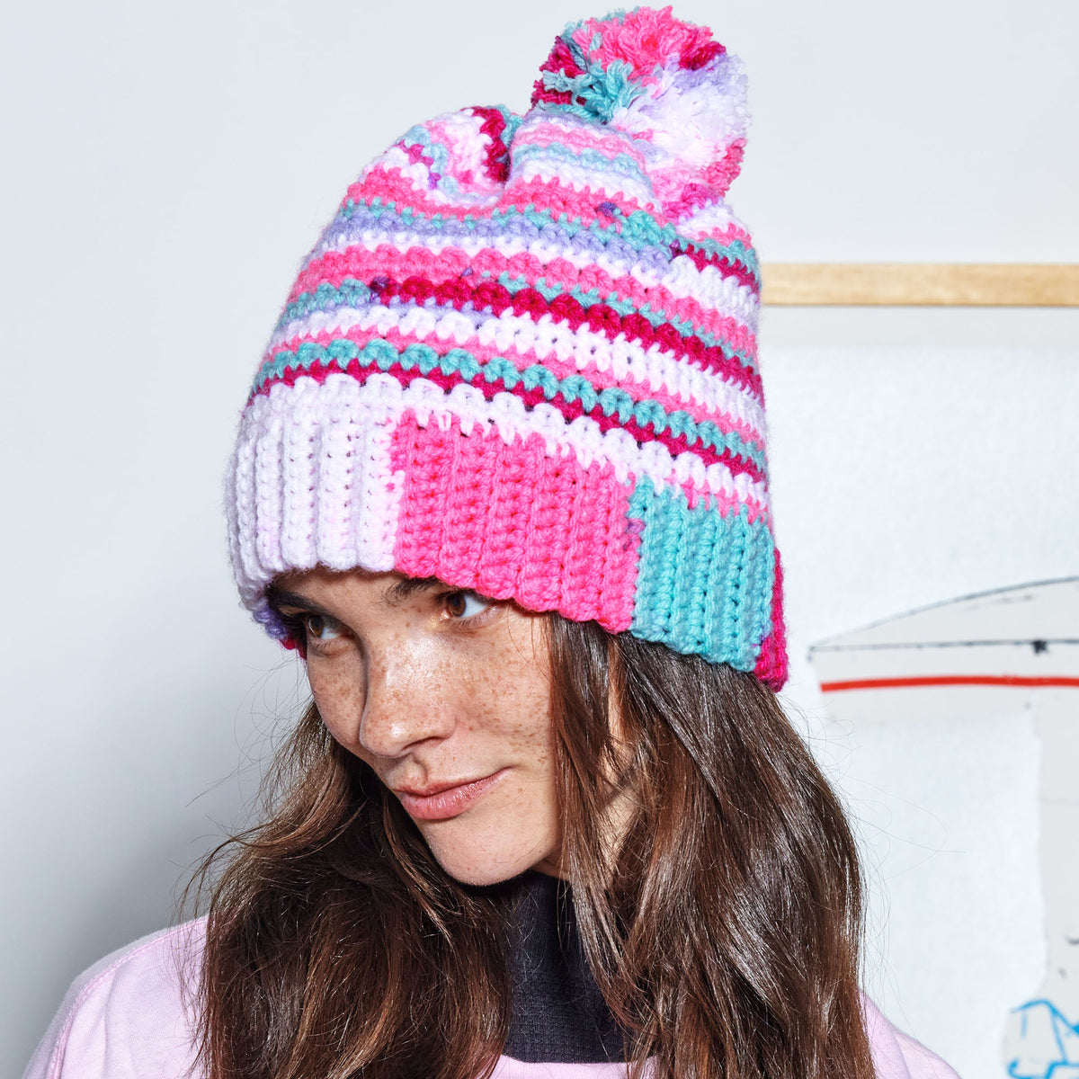 Crochet Hat made in Red Heart All in One Granny Square Yarn