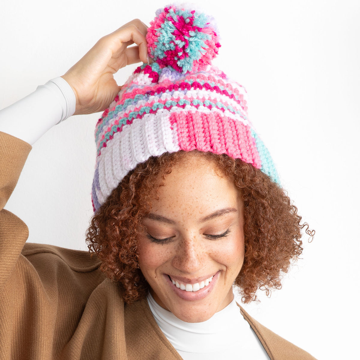 Crochet Hat made in Red Heart All in One Granny Square Yarn