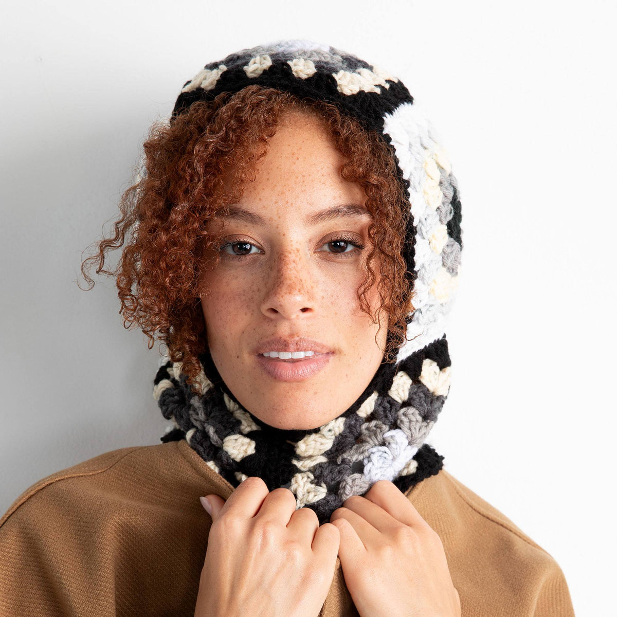 Crochet Balaclava made in Red Heart All in One Granny Square Yarn