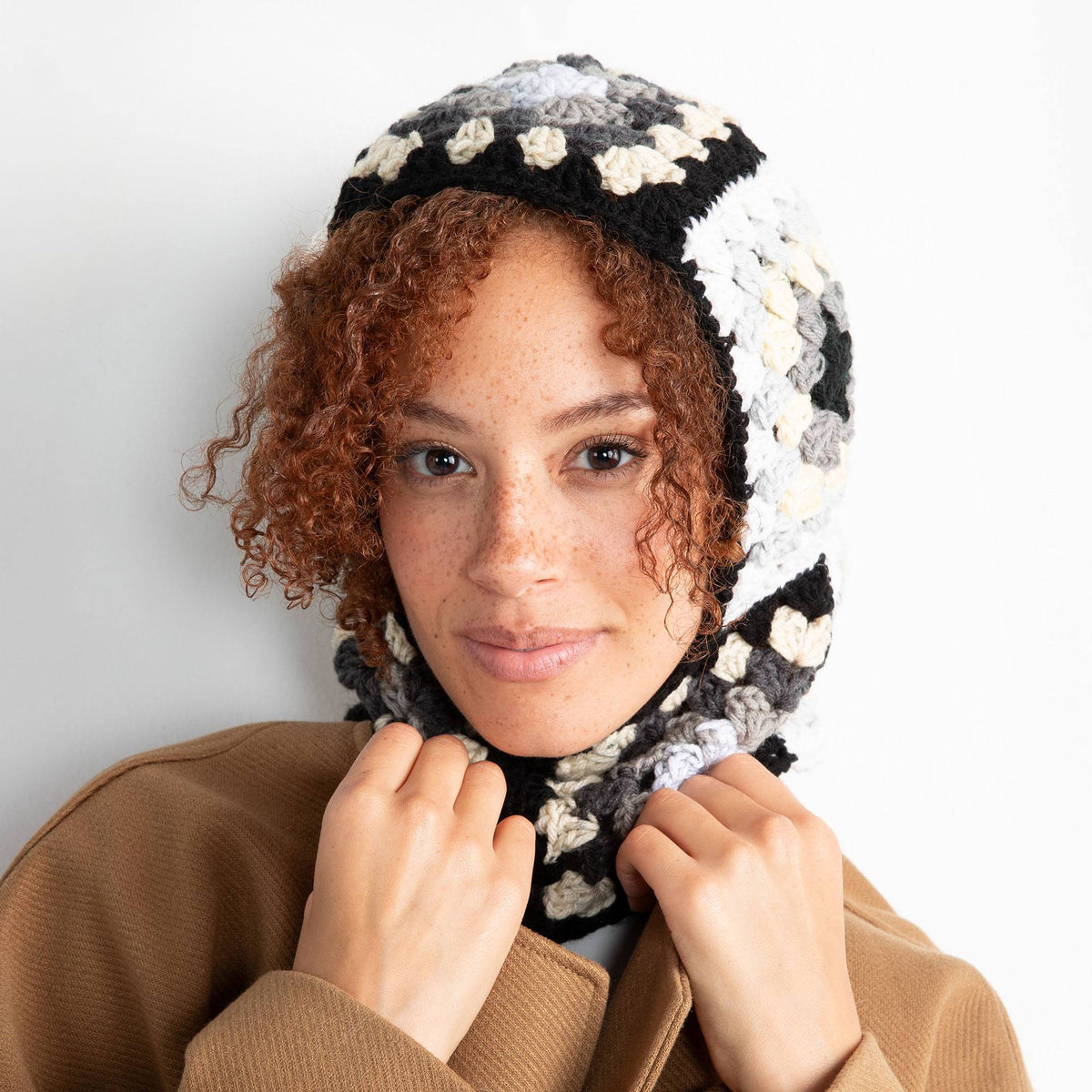 Crochet Balaclava made in Red Heart All in One Granny Square Yarn